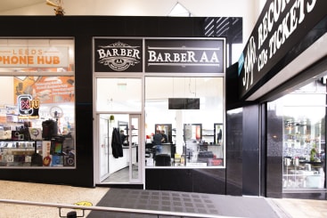 Barber AA shopfront in the Merrion Centre, Leeds